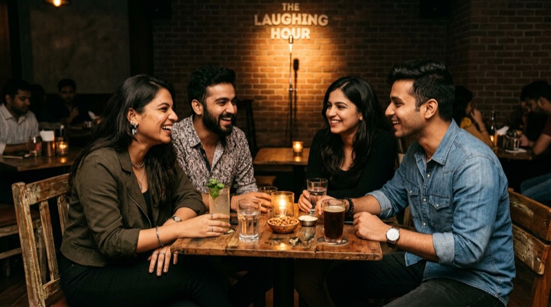 Friends enjoying live standup comedy in CyberHub